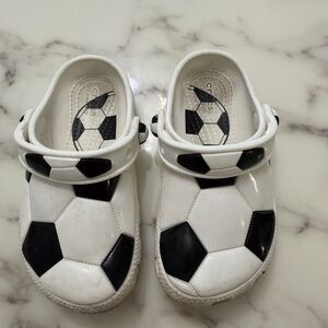 Kids crocs White & Black Soccer Print Clog Shoes